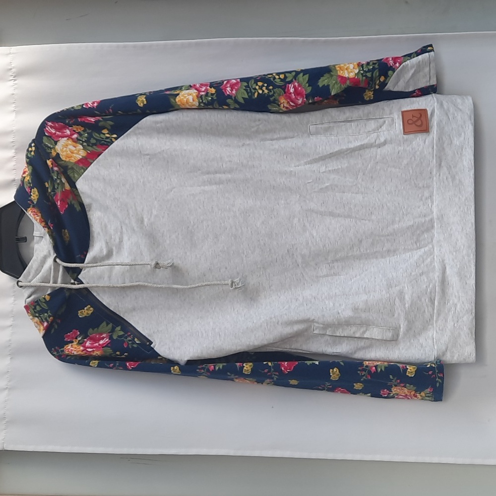 Ampersand Avenue Double hood Floral Accent Sweatshirt Hoodie - Picture 2 of 10